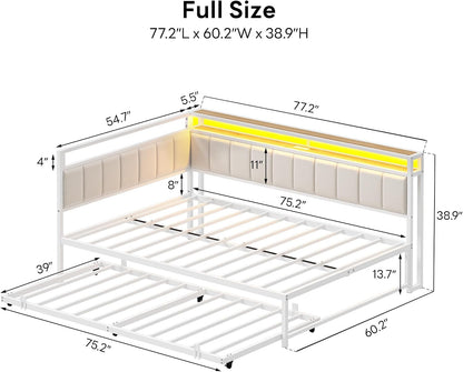 Full Daybed with Trundle, Charging Station & LED, White2