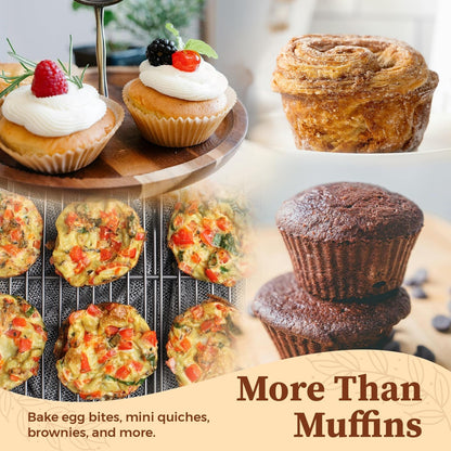 2-Pack 12-Cup Muffin Pan Set, Carbon Steel Nonstick Cupcake Tin | Includes 200 Liners, Durable Carbon Steel, Nonstick Release, for Cupcakes, Muffins, Egg Bites, Brownies, Oven Safe 450°F8