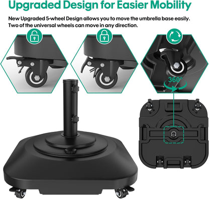 Umbrella Base with Wheels, Umbrella Stand Heavy Duty 100Lb Windproof | Fillable Umbrella Base Mobile Square Umbrella Stand Outdoor Base for Patio, Deck, Poolside, Lawn, Fits Most Sized Umbrellas2