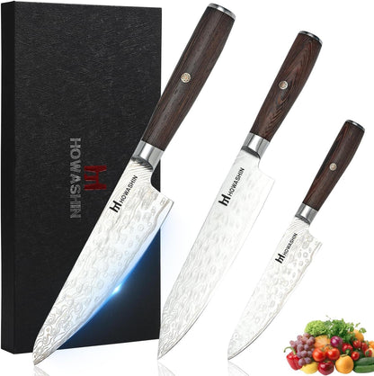 Kitchen Knife Set, Japanese 8”7”Chef Knife Set Professional Wenge | 3 Piece, 5 Inch Utility Knife, Butcher Knife, Paring, Santoku, Sharp Knife, German High Carbon Stainless Steel, No Block, 8In1