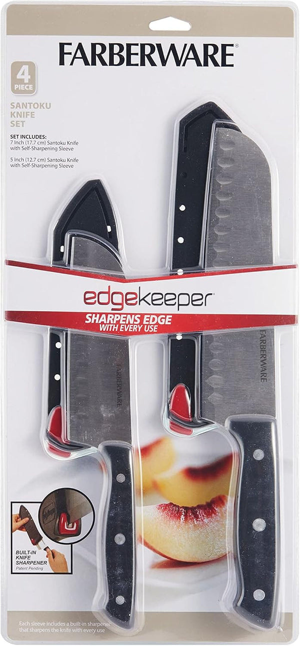 Edgekeeper Self-Sharpening Triple Riveted Santoku Knife Set, 4-Piece, Black6