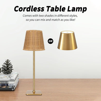Outdoor Waterproof Cordless Wireless Rechargeable Portable Top Touch Battery Operated Powered LED Table Lamp Desk Lamp Lights for Restaurant Kitchen Patio Dinner Dining (Gold)2