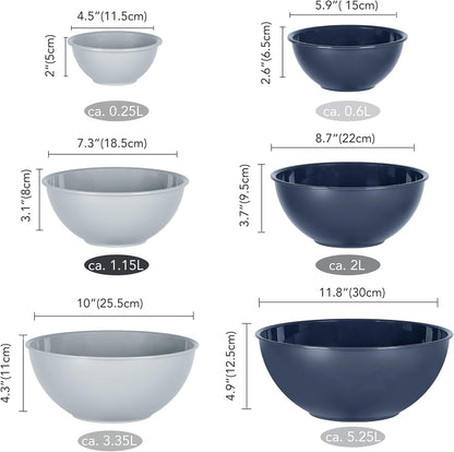 BPA Free Plastic round Mixing Bowl with Lids, 12 Pack Nesting Bowls with Lids Set, Microwave and Dishwasher Safe Prep & Serving Bowls Great for Mixing, Baking, Serving (Haze Blue, 12Pcs)5