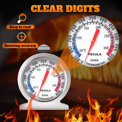 Stainless Steel Oven Thermometer 50-300°C/100-600°F, Analog Instant Read, Battery-Free Kitchen Cooking Thermometer, Hook & Stand Design Food Thermometer for Oven, Grill, Smoker, Fryer4