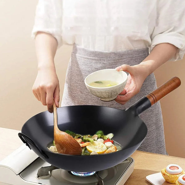 13.5 Inch Deep Nitriding Finished Carbon Steel Wok – Heavy Duty Chinese Wok, Stir Fry Pan for Gas, Electric & Induction Stovetops3