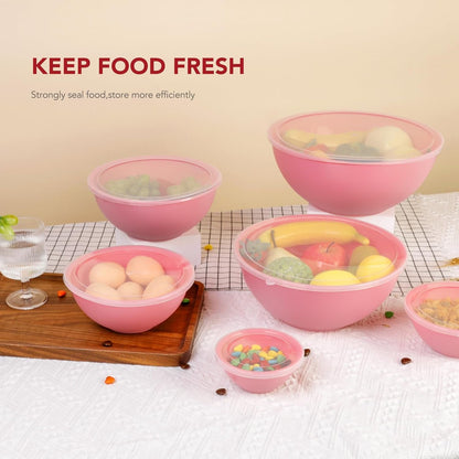 BPA Free Plastic round Mixing Bowl with Lids, 12 Pack Nesting Bowls with Lids Set, Microwave and Dishwasher Safe Prep & Serving Bowls Great for Mixing, Baking, Serving (Pink, 12Pcs)8