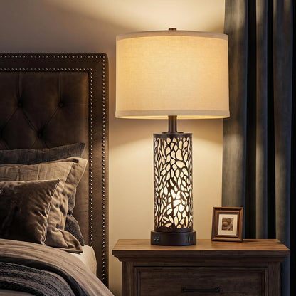 25" Farmhouse Table Lamps Set of 2 with USB A+C Ports and Night Light6