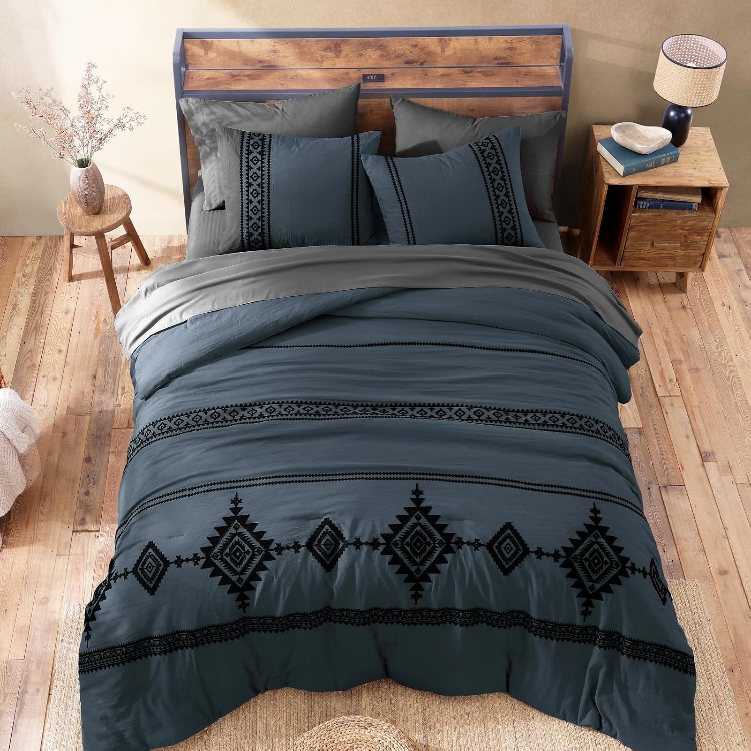 embroidery-queen-comforter-set-7-pieces-blue-grey-bed-in-a-bag