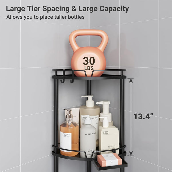 Corner Shower Caddy Standing, 3 Tier Metal Shower Organizer, Black3