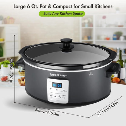 7QT 280W Electric Slow Cooker, Digital 20H Timer & 3-Level Heat Settings, Oval Ceramic Inner Pot, Black, for Family Dinners3