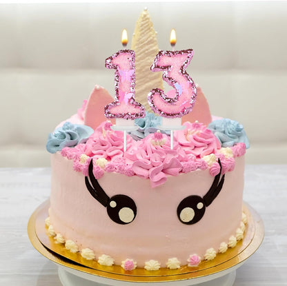 Girl Birthday Number 13 Candle, 2.95In Glitter Butterfly Pink Sequin Candle7