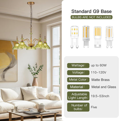 Chandeliers Light 5 Lights Chandelier Lamp Modern Pendant Lighting Fixtures Hanging Lamps for Dining Room Entryway Living Room Bedrooms Foyer Entrance Kitchen Brass and Green7
