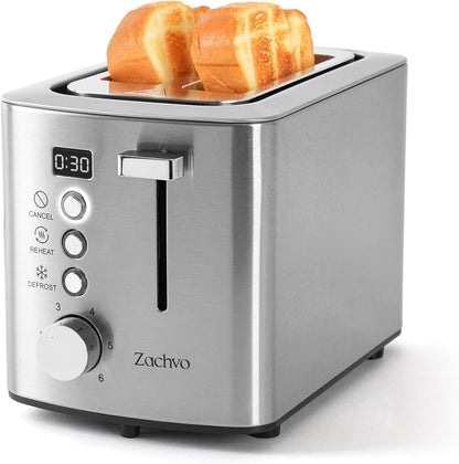 2 Slice Toaster with Countdown Timer, Wide Slots Fits Thick Bread & Bagel | 6 Browning Levels, Defrost, Reheat & Cancel, Removable Crumb Tray, Compact Design for Everyday Breakfast1