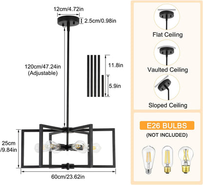 23.6” Black Chandelier for Dining Room 6 Light Kitchen Chandelier over Table Farmhouse Dining Room Light Fixtures over Table,Hanging Pendant Light Fixture with Adjustable Height for Entryway,Foyer2