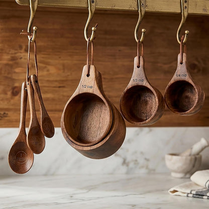 8PCS Wooden Measuring Cups and Spoons Set, Kaloo Natural Solid Acacia Wood Measuring Cups for Dry and Liquid Ingredients (Laser Engraved Measurements)7