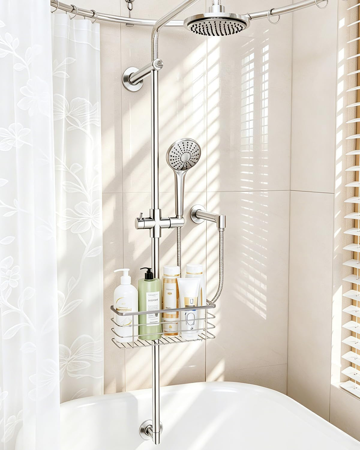 shower-slide-bar-caddy-basket-stainless-steel-11-x-4-2-x-3-9-inch-adjustable-pole-mounted-organizer-for-shampoo-and-body-wash