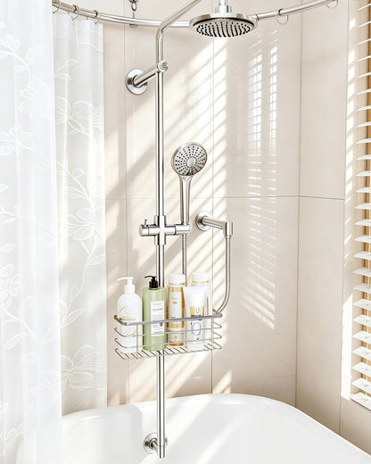 Shower Slide Bar Caddy Basket, Stainless Steel, 11 X 4.2 X 3.9 Inch, Adjustable Pole-Mounted Organizer for Shampoo and Body Wash3