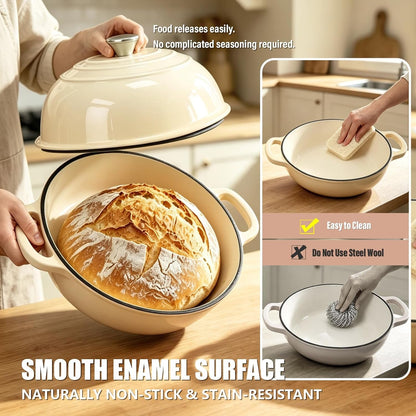 Cast Iron Bread Dutch Oven 6QT Pink Enameled with Lid | Even Heat and Steam for Crispy Crust, Easy-Release Enamel, All Stovetops, Safe to 500F, for Sourdough and Artisan Bread4