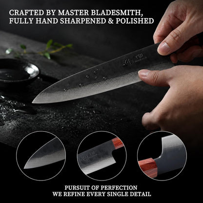 Japanese Chef Kitchen Knife, 8 Inch Black Gyuto, Hand Forged 67 Layers Damascus Steel VG10 Core, Ultra Sharp, Rosewood & Ebony Handle, Leather Sheath,A Thoughtful Father Day Gifts for Men6
