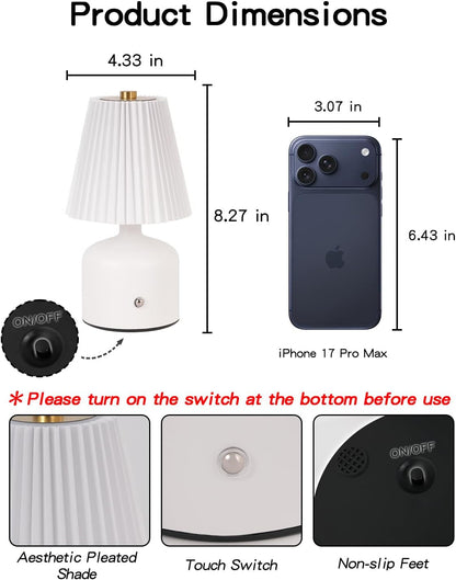 Small Table Lamp, Rechargeable Lamp with 3 Color Stepless Dimming6