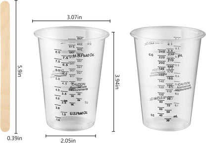 50PCS Resin Epoxy Mixing Cups,  8Oz Clear Plastic Paint Measuring Cups with 50Pcs Wooden Stirring Sticks for Epoxy Resins, Mixing Paint, Pigments, Resins2