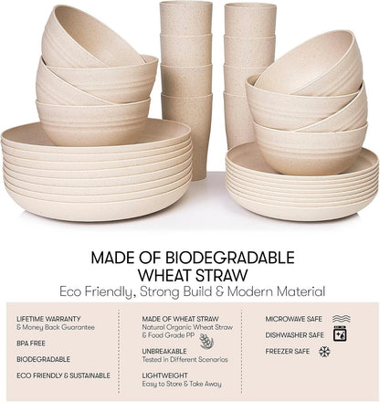 Wheat Straw Dinnerware Sets | Unbreakable Dinnerware Sets | Dishwasher Microwave Safe Dinnerware | Eco Friendly Non Breakable Dinnerware Sets | RV Outdoor Camping (Beige, Service for 8 (32 Pcs))3