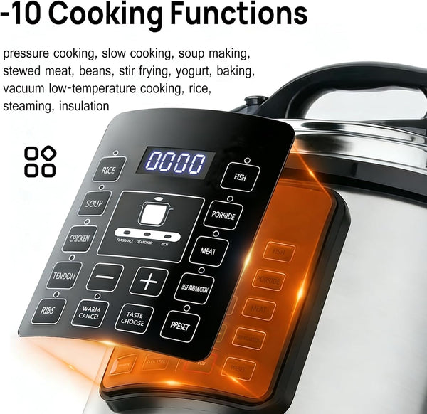 10-In-1 Electric Pressure Cooker Multicooker | 6L Pressure Cooker, 24-Hour Reservation Function, Slow Cooker, Rice Cooker, Wok, Yogurt, Black2