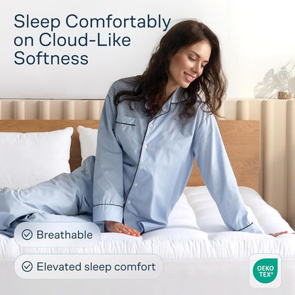 100% Cotton Top Cooling Mattress Topper - Queen Size | Cloud-Like Mattress Pad, Breathable, 20" Deep Pocket, Back Pain Relief, Perfect for Hot Sleepers, White2