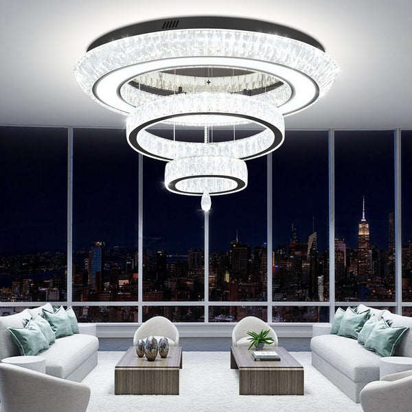Modern Led Ring Chandelier for Living Room Luxury 3 Ring Crystal Chandelier Lighting 40In Black LED Dimmable Flush Mount Chandelier4