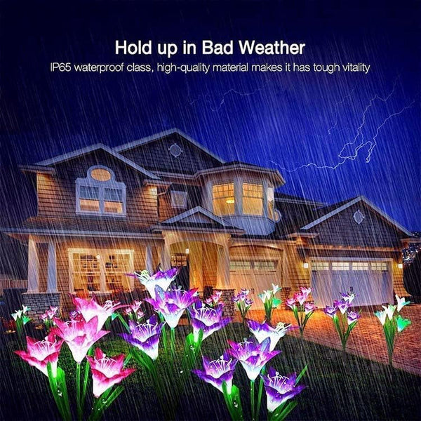 Solar Lights Outdoor - Lily Flower Solar Garden Lights, 4 Pack Lights Outdoor Waterproof Multicolor Changing LED Flower with Bigger Lily for Patio Yard Pathway Balcony Outdoor Décor4