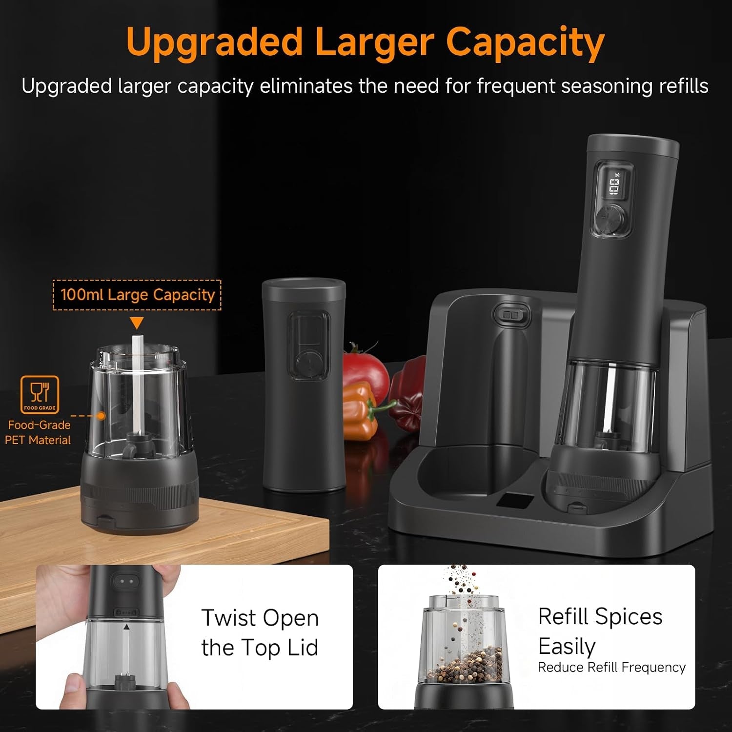 electric-salt-and-pepper-grinder-set-2-pack-rechargeable-automaticblack