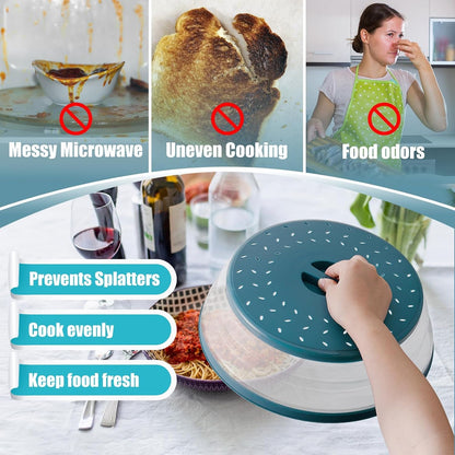 Large Microwave Splatter Cover & Silicone Mat,12 Inchs Vented Collapsible Guard Dish Plate Lid & round Kitchen Mat for Food4