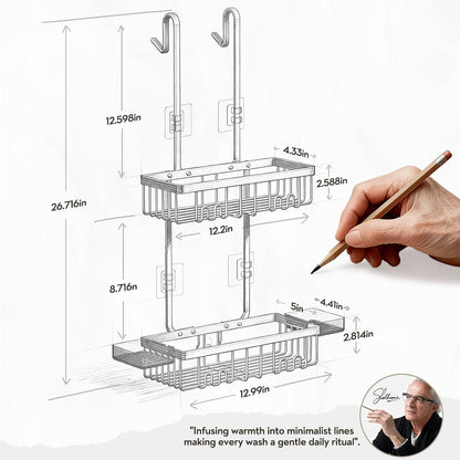 Over the Door Shower Caddy Hanging with Double Soap Holder Never Rust Aluminum Shower Shelf with 4 Hooks Hanging Bathroom Organizer No Drilling Shelves for Bathroom Storage Silver2
