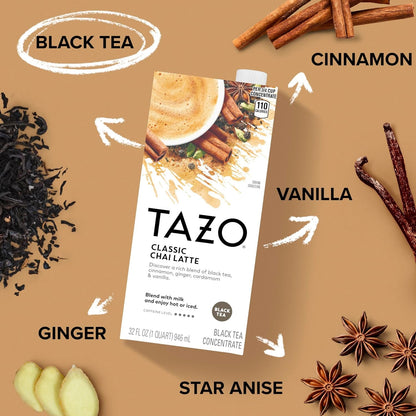 TAZO Classic Chai Latte Concentrate, 32 Oz Carton | Premium Caffeinated Black Tea with Cinnamon, Ginger, Cardamom and Vanilla Spices for Hot or Iced Chai Tea Lattes7