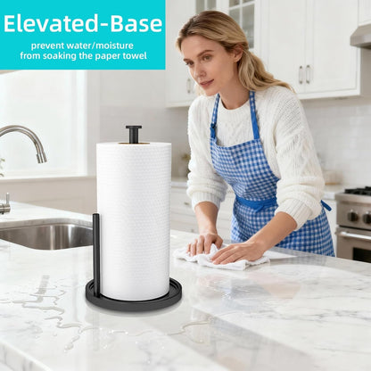 Paper Towel Holder Countertop, Standing Paper Roll Holder with anti Slip Weighted Base, Stainless Steel Freestanding Paper Towel Holder for Kitchen, Black3