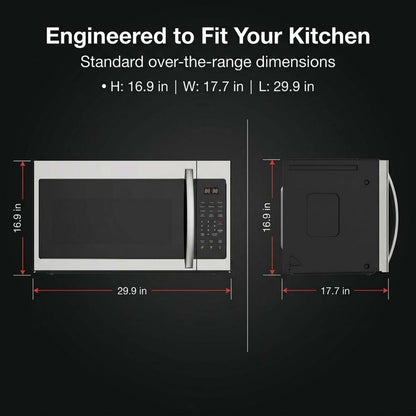 HOME 1.7 Cu. Ft. Over-The-Range Microwave Oven, 1000W Stainless Steel Microwave with 300 CFM Vent Fan, Ductless Installation, LED Display, Auto Cook Presets & Child Lock5