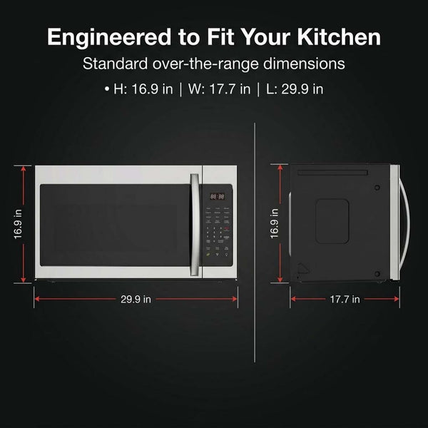HOME 1.7 Cu. Ft. Over-The-Range Microwave Oven, 1000W Stainless Steel Microwave with 300 CFM Vent Fan, Ductless Installation, LED Display, Auto Cook Presets & Child Lock5