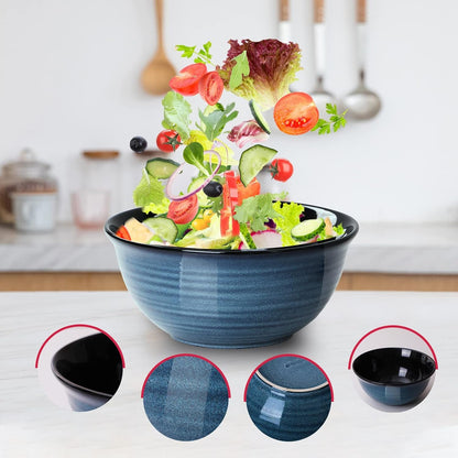 Ceramic Mixing Bowls Set for Kitchen, Handmade Serving Dishes for Entertaining, 2.1/1.0/0.5 Qt Deep Microwave Safe Nesting Bowls for Storage and Baking, Blue4