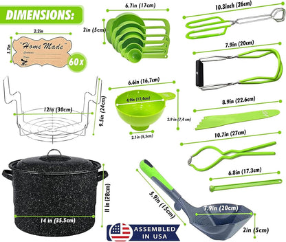 Canning Supplies-24 Qt. Water Bath Canning Pot with Rack & Lid -Starter Kits Set for Beginners - Stainless Steel Water Bath Canner Kit & Rack-Rack, XL Ladle, Measuring Cups, Kitchen Funnel by5
