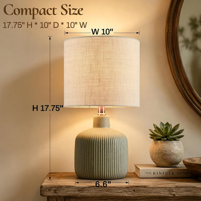 Ceramic Table Lamp, Oliver Green, 17.75" | Beige Linen Shade, Warm Ambient Lighting, Bedside Nightstand, Natural3