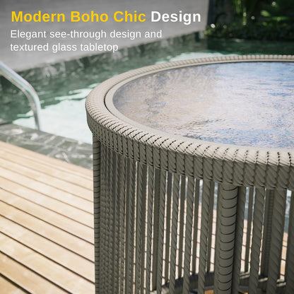 Breezeway Patio Furniture Set, 3-Piece outside Bistro Set Handwoven Rattan Wicker Chairs with Waterproof Cushions, Tempered Glass Table, Outdoor Conversation Set, Ivory White & Jungle Green7