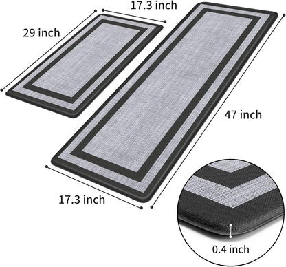 Kitchen Mats Set of 2,Cushioned Anti-Fatigue Non-Skid Rug Sets | Ergonomic Comfort PVC Kitchen Mats for Floor,Standing Mat for Kitchen,Floor,Office,Sink,Laundry, Black Frame2