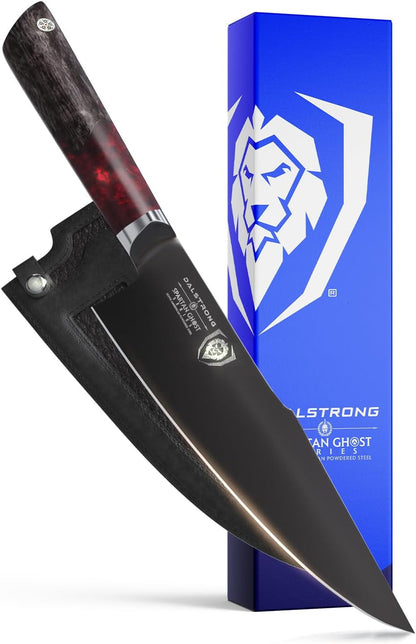 8" Chef Knife — American Forged S35VN Powdered Steel — for Serious Home Cooks & Collectors Seeking Premium Steel — Maple & Red Resin Handle, Full Tang, Spartan Ghost, Customer Support1