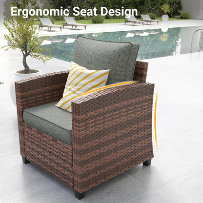 6 PCS Patio Furniture Set with Fire Pit,Rattan Patio Set,Dark Grey6