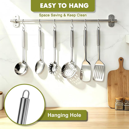 Stainless Steel Kitchen Utensils Set - 12Pcs Cooking Utensils Set with Holder, Heat Resistant Kitchen Tool Set for Cooking with Turners, Potato Masher, Spatula, Spoons, Tongs, Whisk8