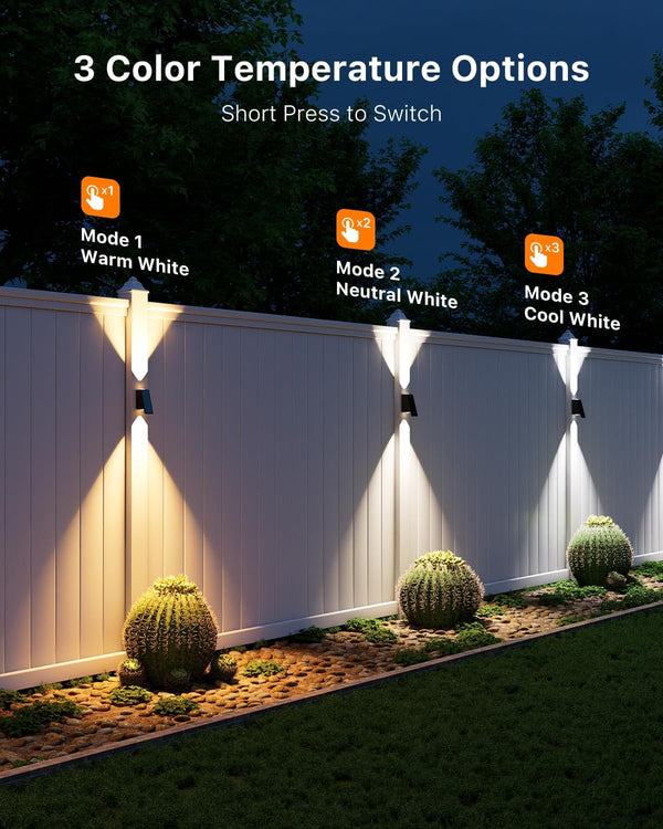 8 Pack Warm/Neutral/Cool White Solar Power Fence Lights up and Down3