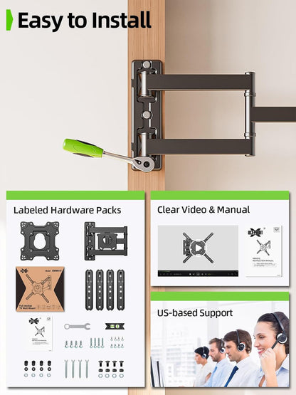 TV Wall Mount for Most 26-60 Inch Tvs up to 77 Lbs, Full Motion Wall Mount TV Bracket with Swivel Tilt Single Stud Design for Corner, Max VESA 400X400Mm Fit Most 32 40 42 43 50 55 60 Tvs7