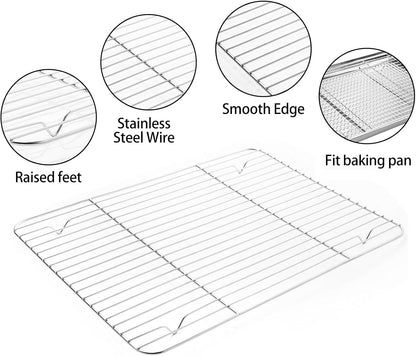 Baking Sheet with Cooling Rack, Baking Mat Set, Set of 6 | Stainless Steel Cookie Pan with Cooling Rack, 2 Sheets + 2 Racks + 2 Mats,Baking Pan, Size 16 X 12 X 1 Inch Easy Clean4