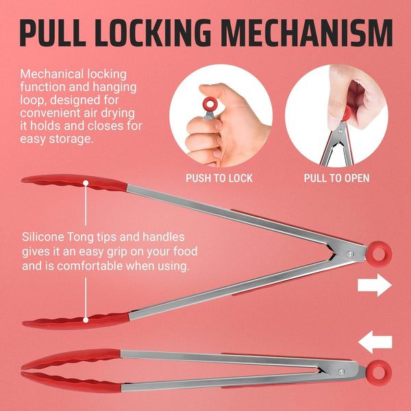 Kitchen Tongs for Cooking Grilling Set of 4, BBQ Grill Tongs with Silicone Tip Stainless Steel Heat Resistant, Non-Stick Pull Lock, Incl 7, 9, 12 Inch Tong plus a Silicone Spatula6