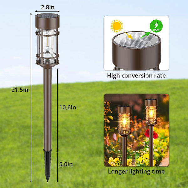 Solar Pathway Lights Outdoor Solar Lights 8 Pack Metal & Glass Design - Waterproof Auto On/Off Bright Long-Lasting Garden Landscape Lighting Walkway Driveway5